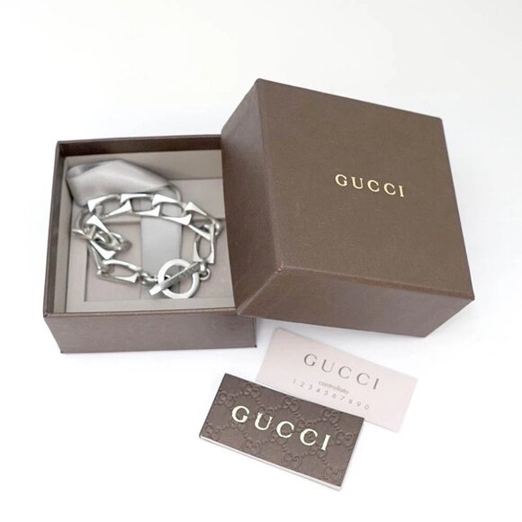 GUCCI Vintage Link Chain Toggle Bracelet 7" Silver 925 Auth w/Box e1122-1 - Picture 1 of 8